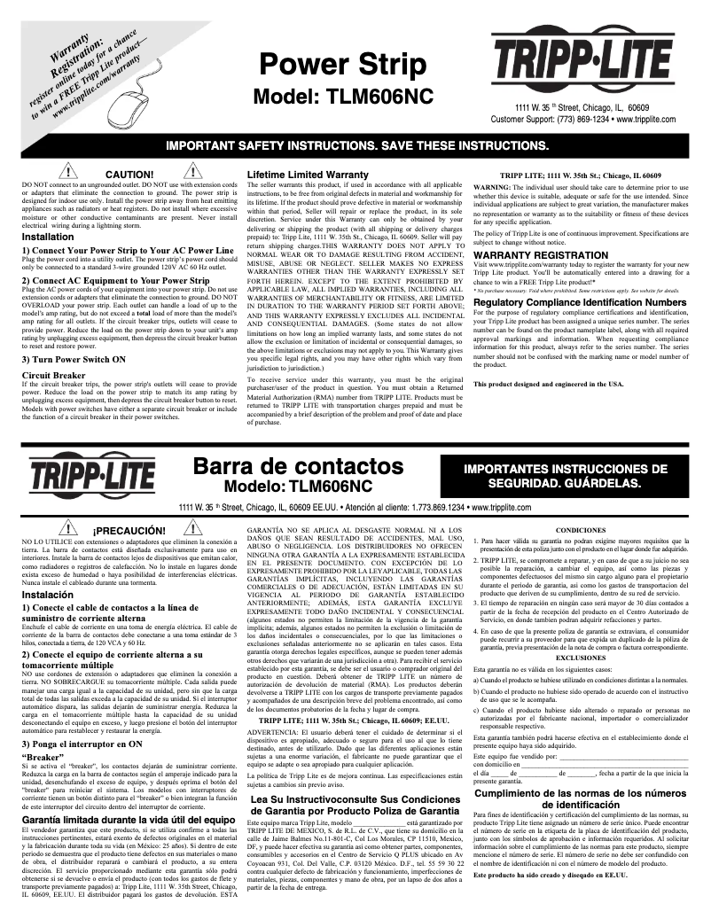 Page 1 of the manual User Manual Tripp Lite TLM606NC