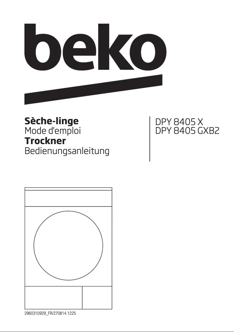 Page 1 of the manual User Manual Beko DPY 8405 X