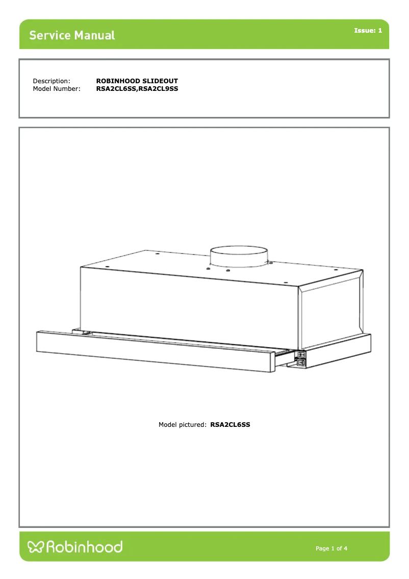 Page 1 of the manual Technical Sheet Robinhood RSA2CL6SS