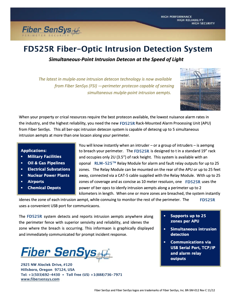 Page 1 of the manual Technical Sheet Optex FD525R