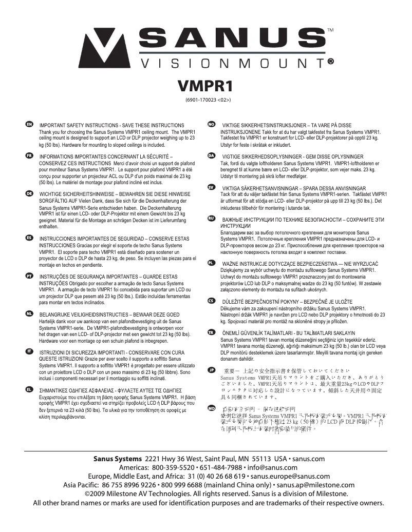 Page 1 of the manual User Manual Sanus VisionMount VMPR1