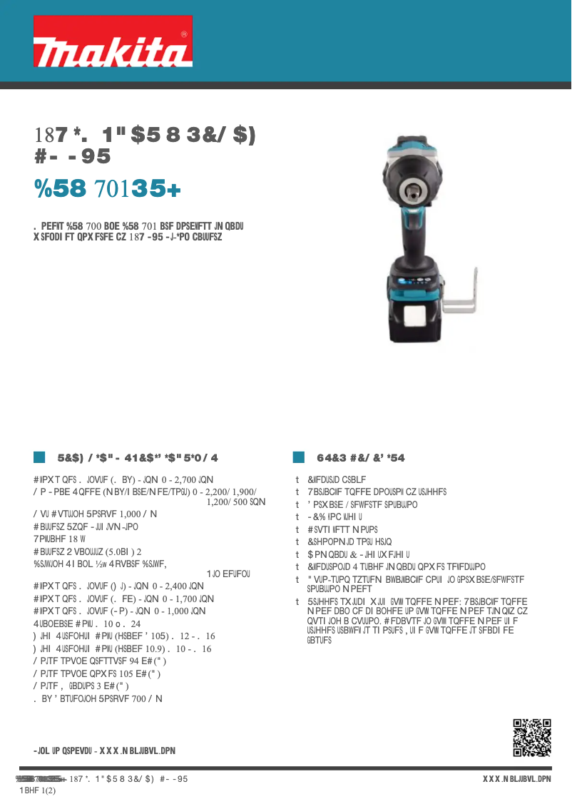 Page 1 of the manual Technical Sheet Makita DTW701RTJ