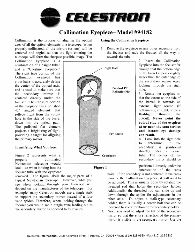 Page 1 of the manual User Manual Celestron Collimation Eyepiece 94182