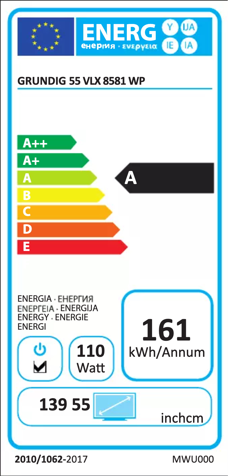First page image of the manual for 55 VLX 8581 WP