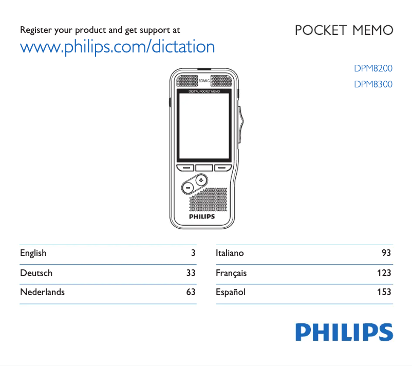 First page image of the manual for Pocket Memo DPM8200