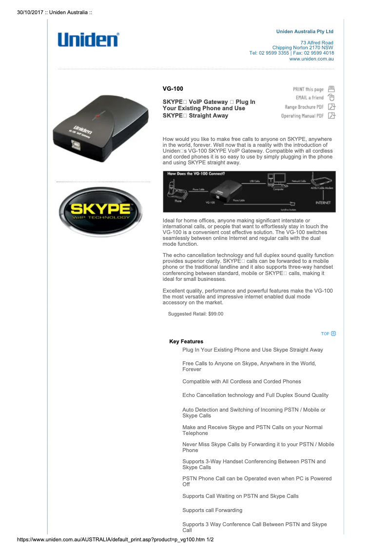 Page 1 of the manual User Manual Uniden VG-100