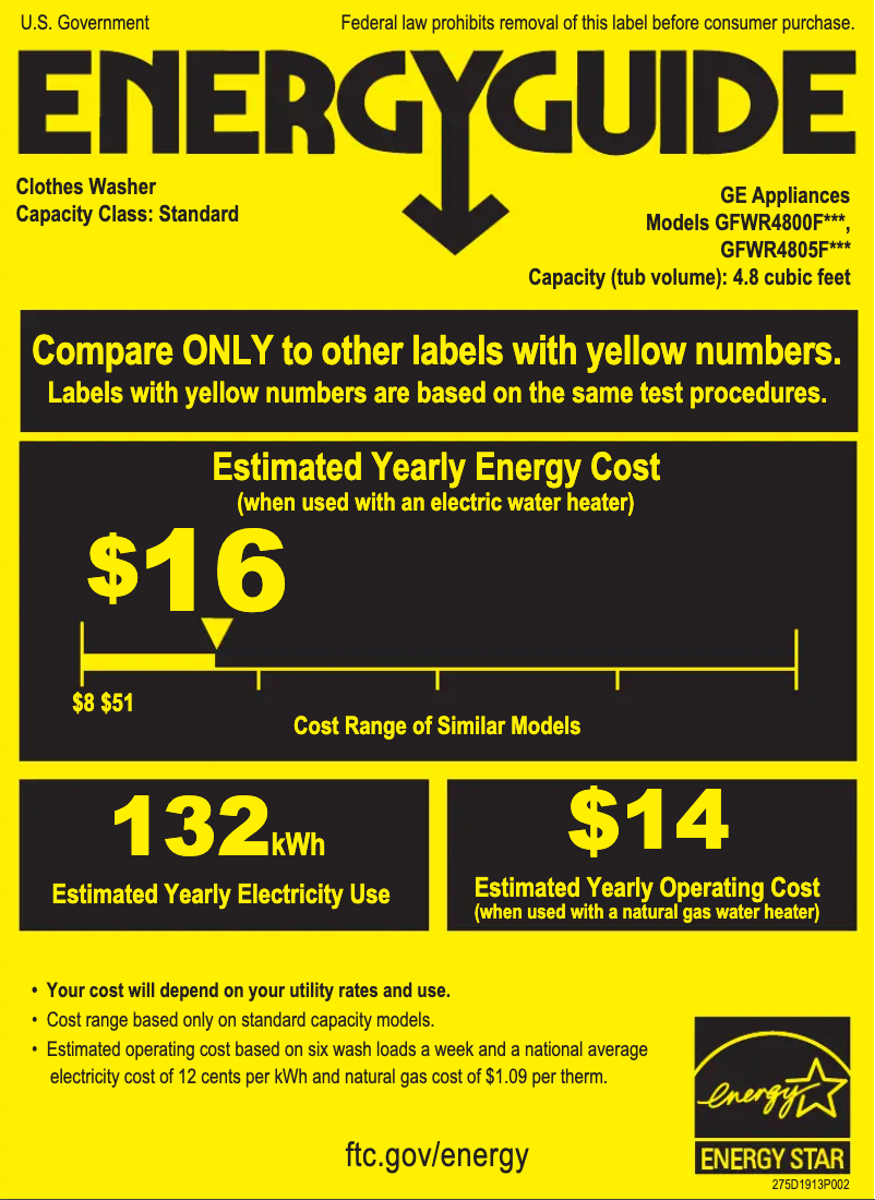 Page 1 of the manual Energy Label GE GFWR4800FWW