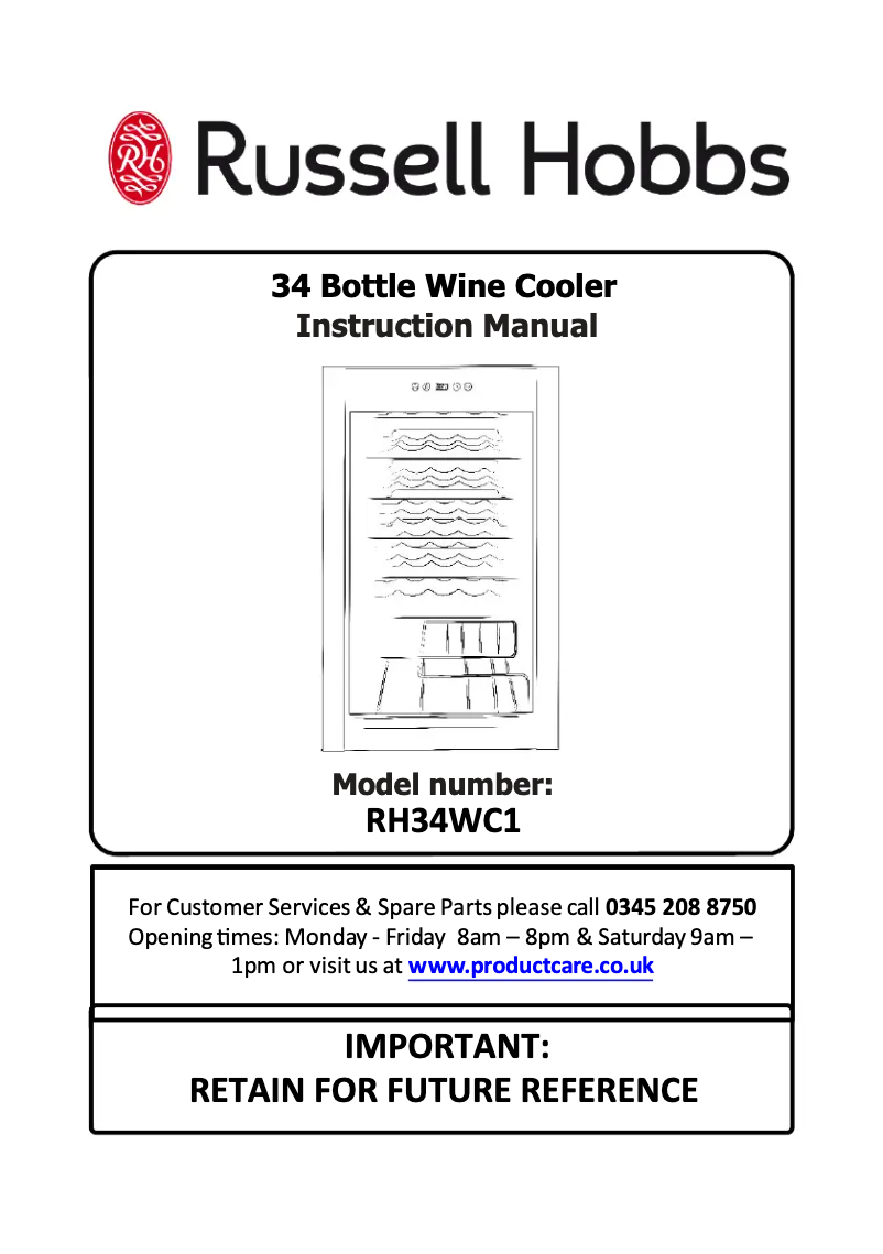 Page 1 of the manual User Manual Russell Hobbs RH34WC1