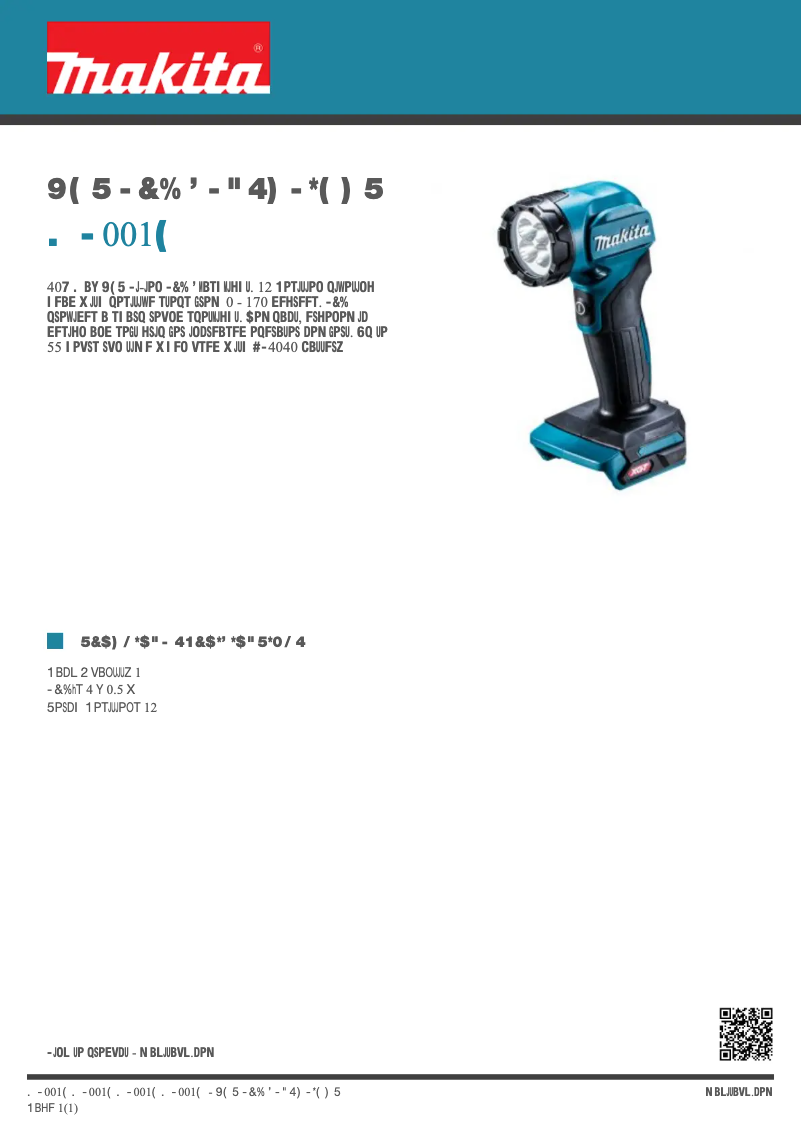 Page 1 of the manual Technical Sheet Makita ML001G