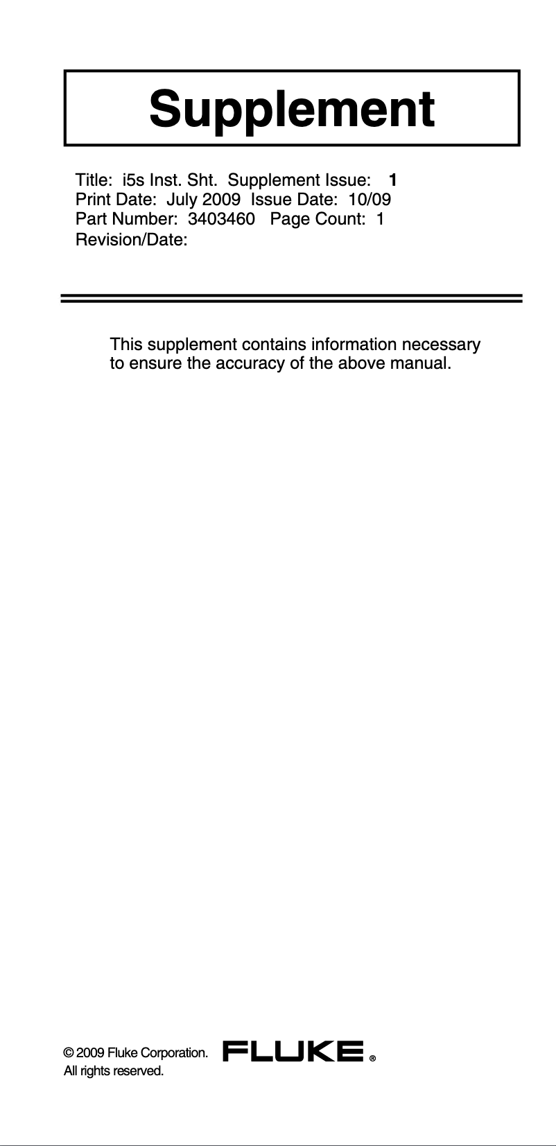 Page 1 of the manual Instruction Manual Fluke i5S