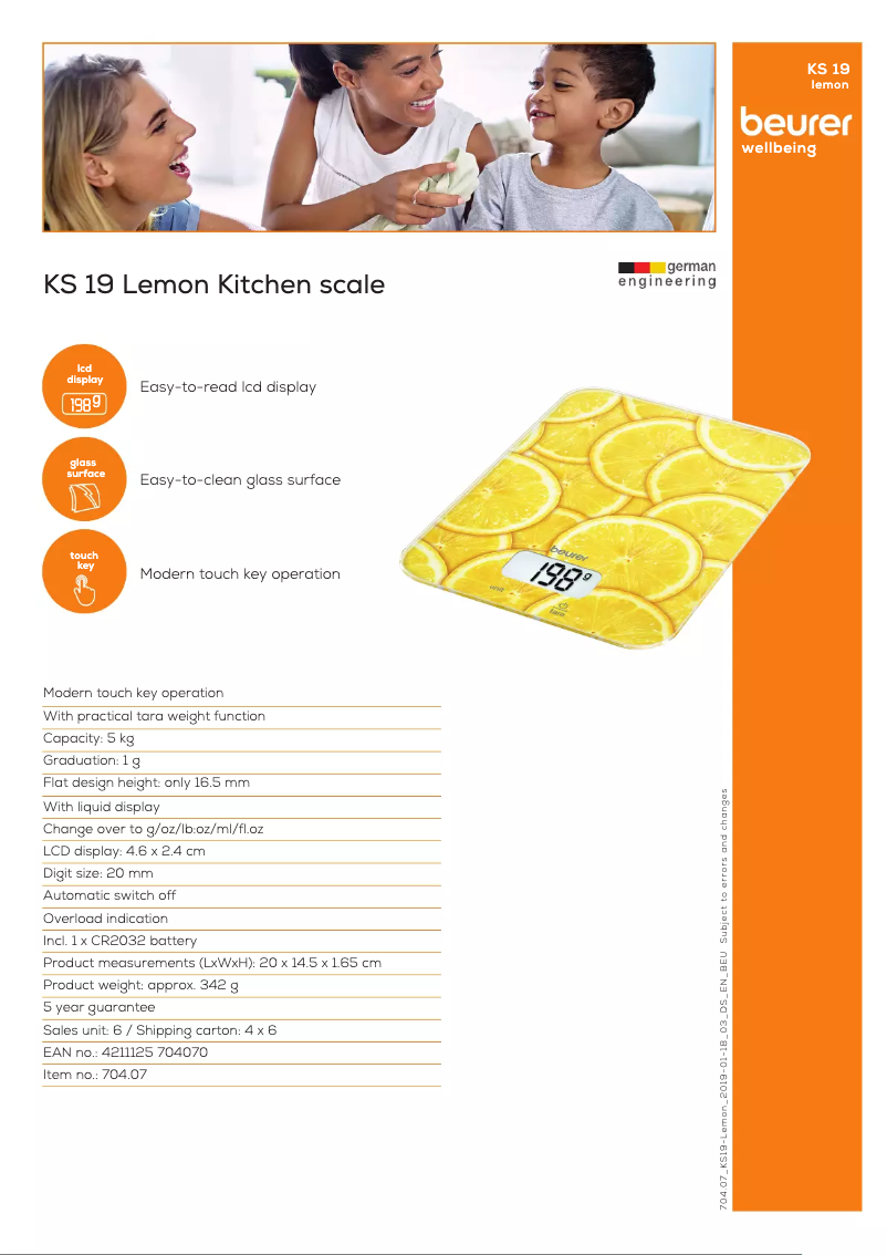 Page 1 of the manual Technical Sheet Beurer KS 19