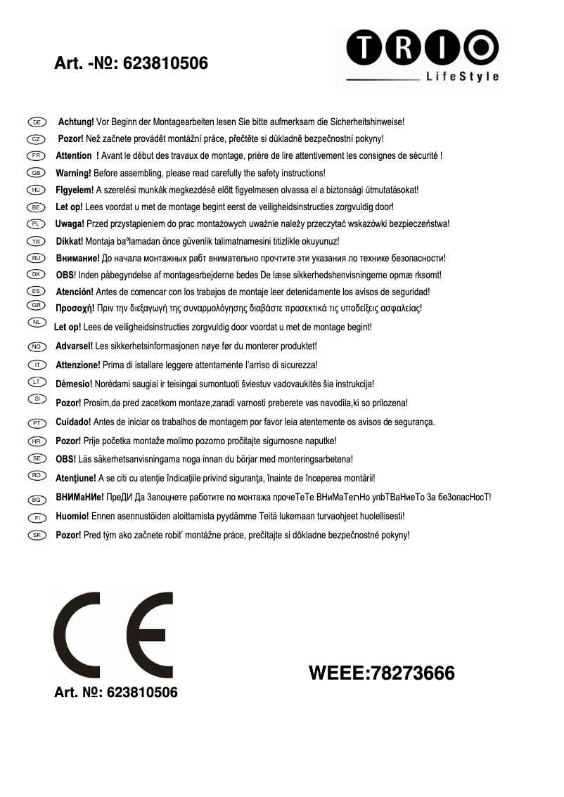 Page 1 of the manual User Manual Trio Lighting Seoul 623810506
