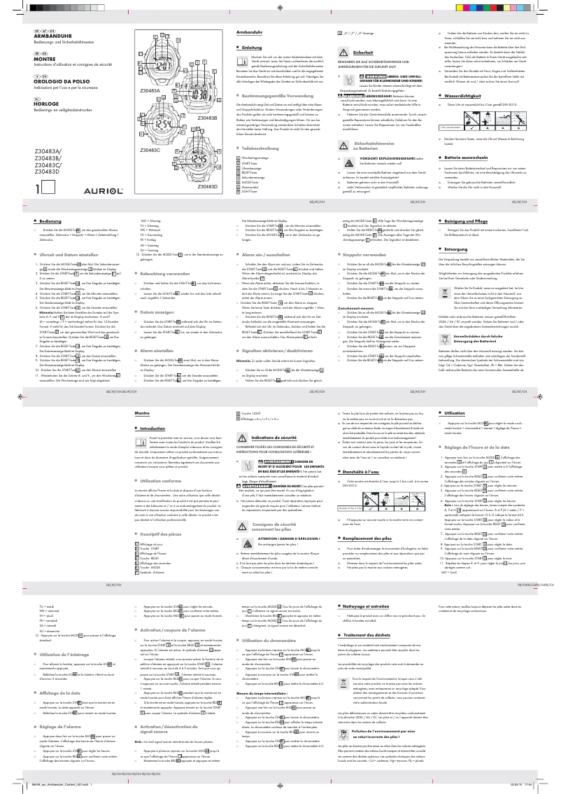Page 1 of the manual User Manual Auriol Z30483D