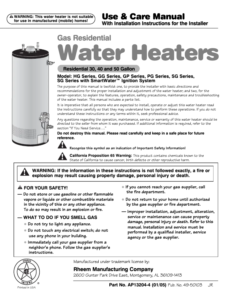 First page image of the manual for HG40T01AVG