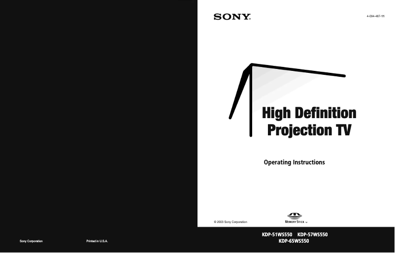 First page image of the manual for KDP-57WS550