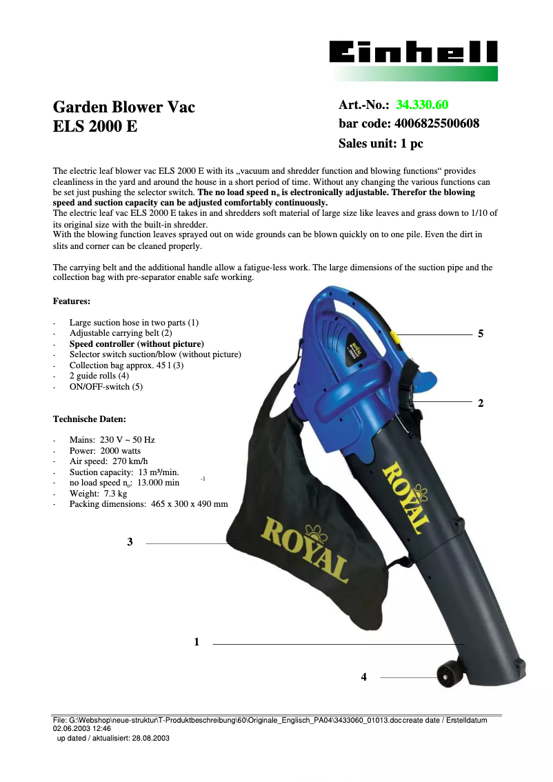 First page image of the manual for ELS 2000 E