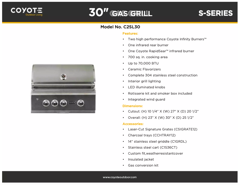 Page 1 of the manual Technical Sheet Coyote C2SL30LP-FS