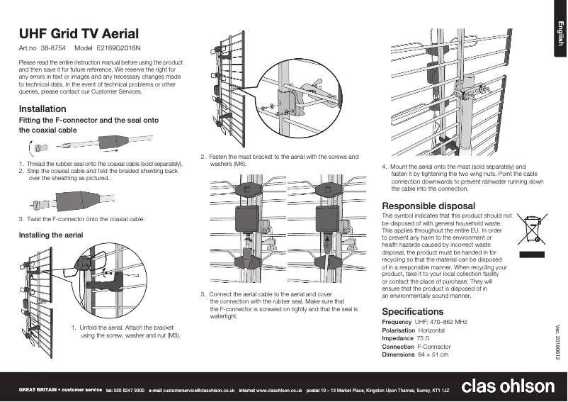 Page 1 of the manual User Manual Clas Ohlson E2169G2016N