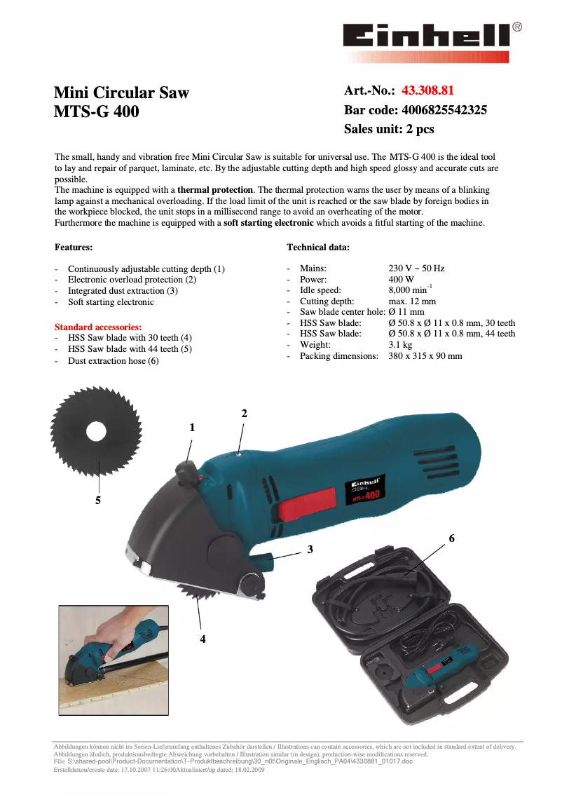 First page image of the manual for MTS-G 400