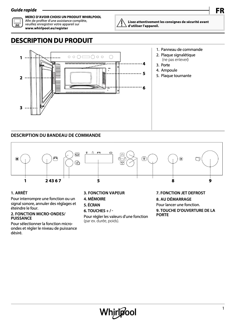 Page 1 of the manual User Manual Whirlpool AMW 424/IX