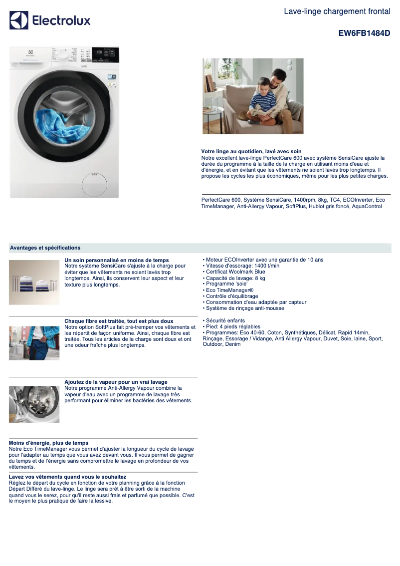 Page 1 of the manual Technical Sheet Electrolux EW6FB1484D