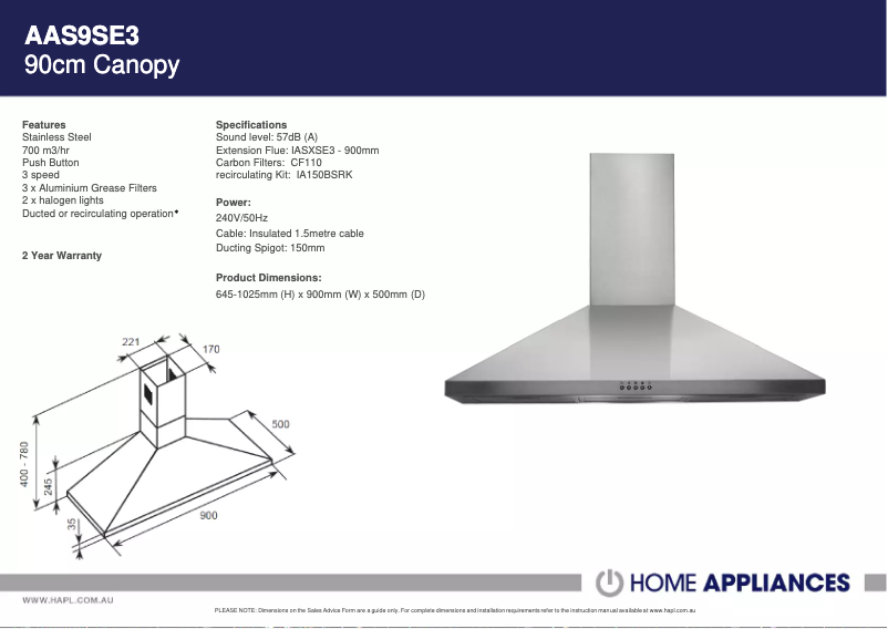 First page image of the manual for AAS9SE3