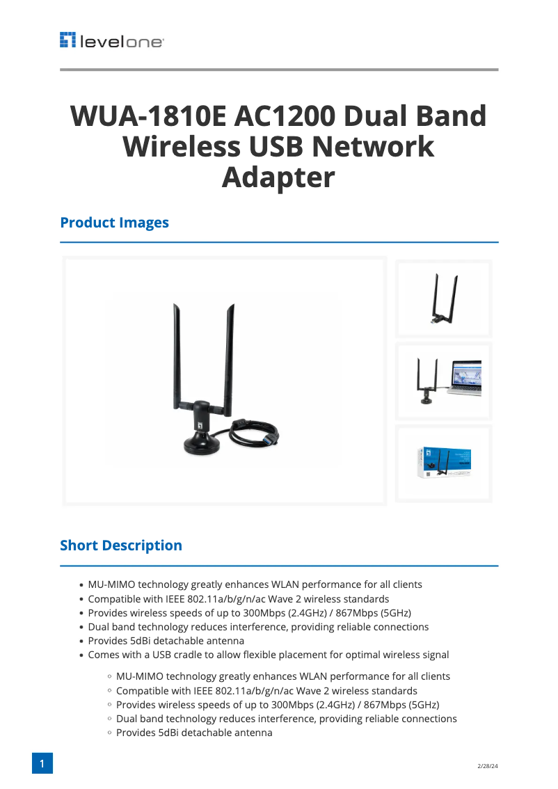 First page image of the manual for WUA-1810E