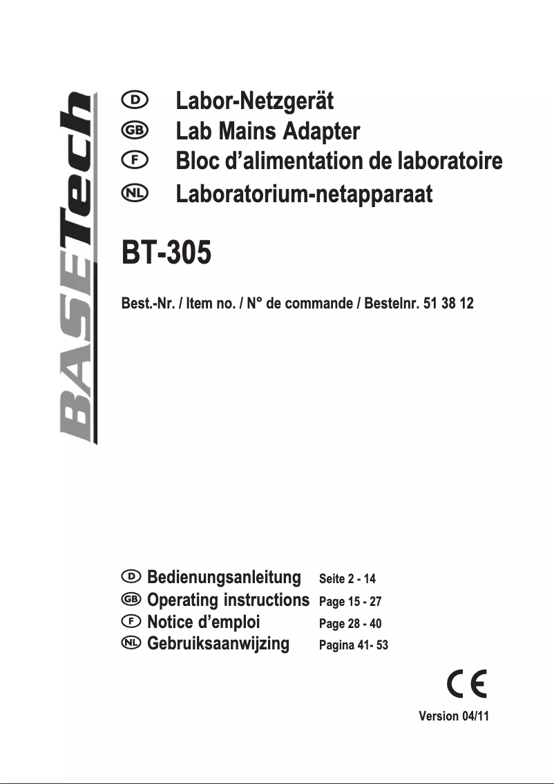 Page 1 of the manual User Manual BaseTech BT-305