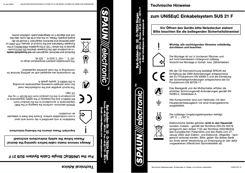 First page image of the manual for SUS 21 F