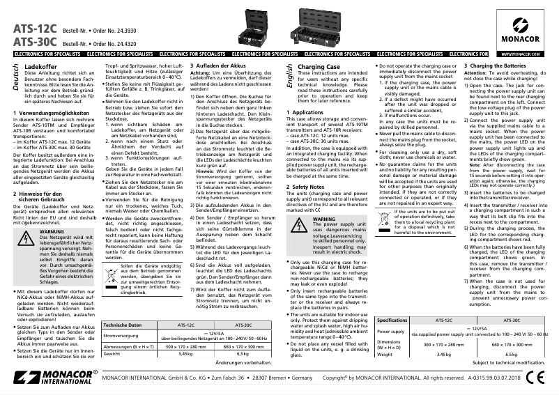 Page 1 of the manual User Manual Monacor ATS-12C