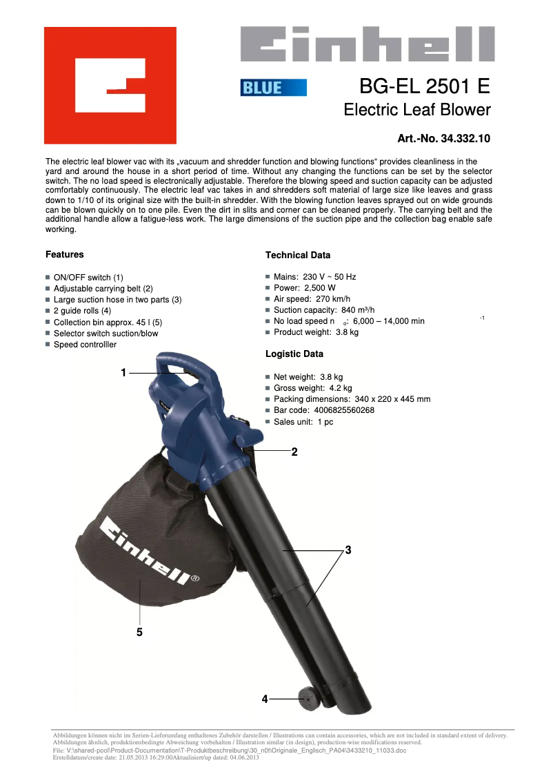 First page image of the manual for BG-EL 2501 E