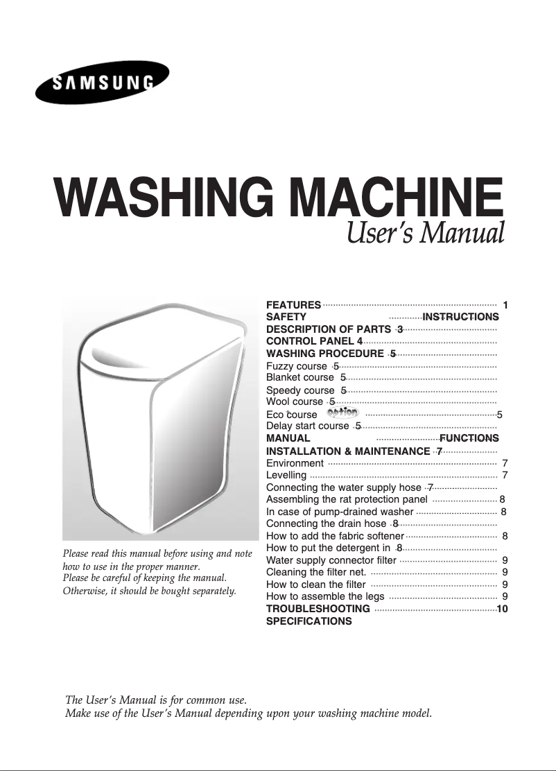 Page 1 of the manual User Manual Samsung WA80K5