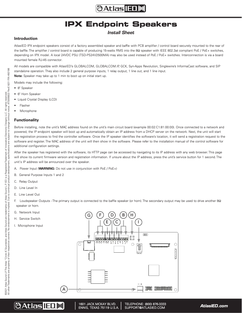 Page 1 of the manual Instruction Manual Atlas Sound IP-8SM