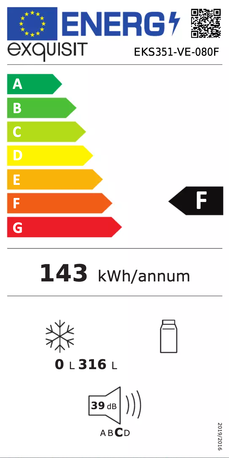 Page 1 of the manual Energy Label Exquisit EKS351-VE-080F