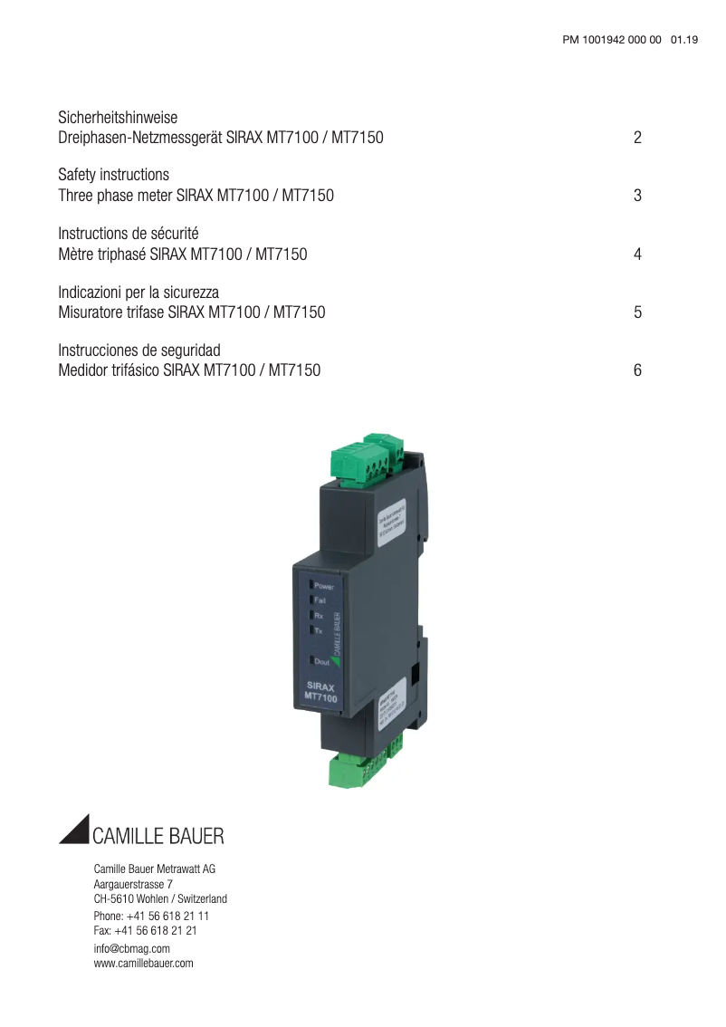 First page image of the manual for SIRAX MT7100