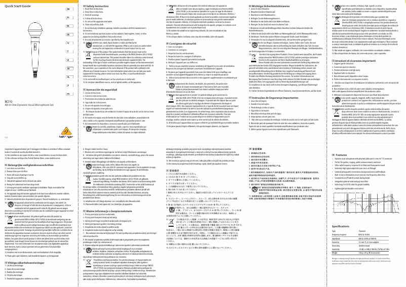 Page 1 de la notice Guide de démarrage rapide Behringer BC110
