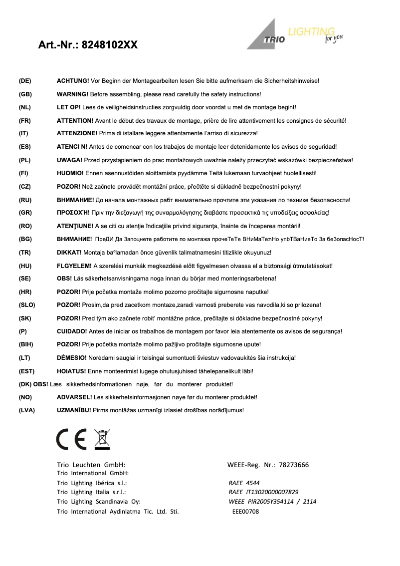 Page 1 of the manual User Manual Trio Lighting Freddy 824810228