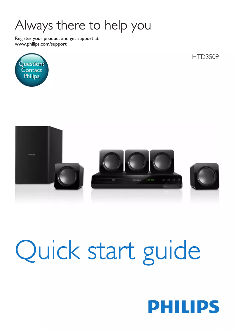 Page 1 of the manual Quick Start Guide Philips HTD3509