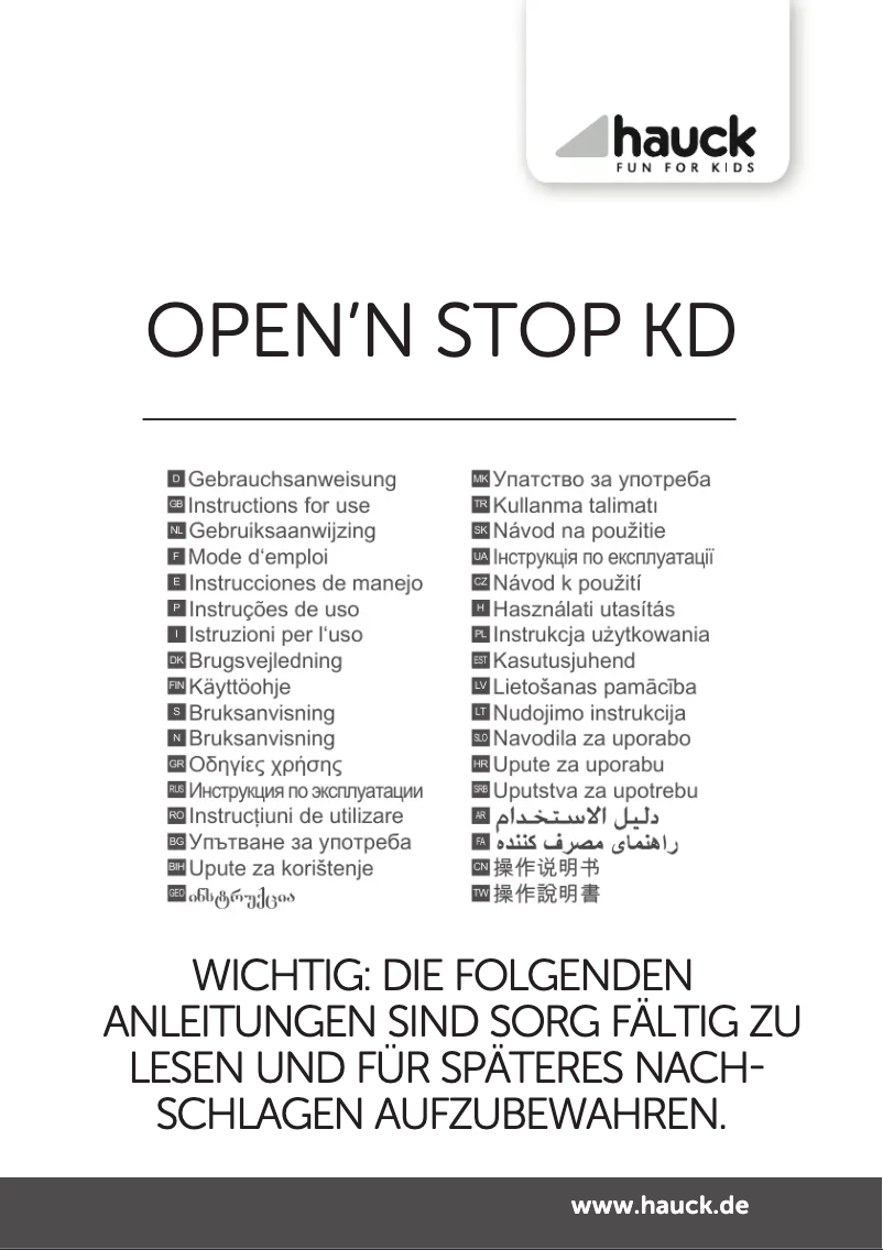 First page image of the manual for Open N Stop KD