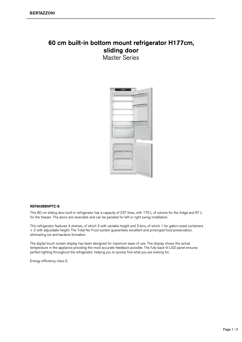 First page image of the manual for REF603BBNPTC-S