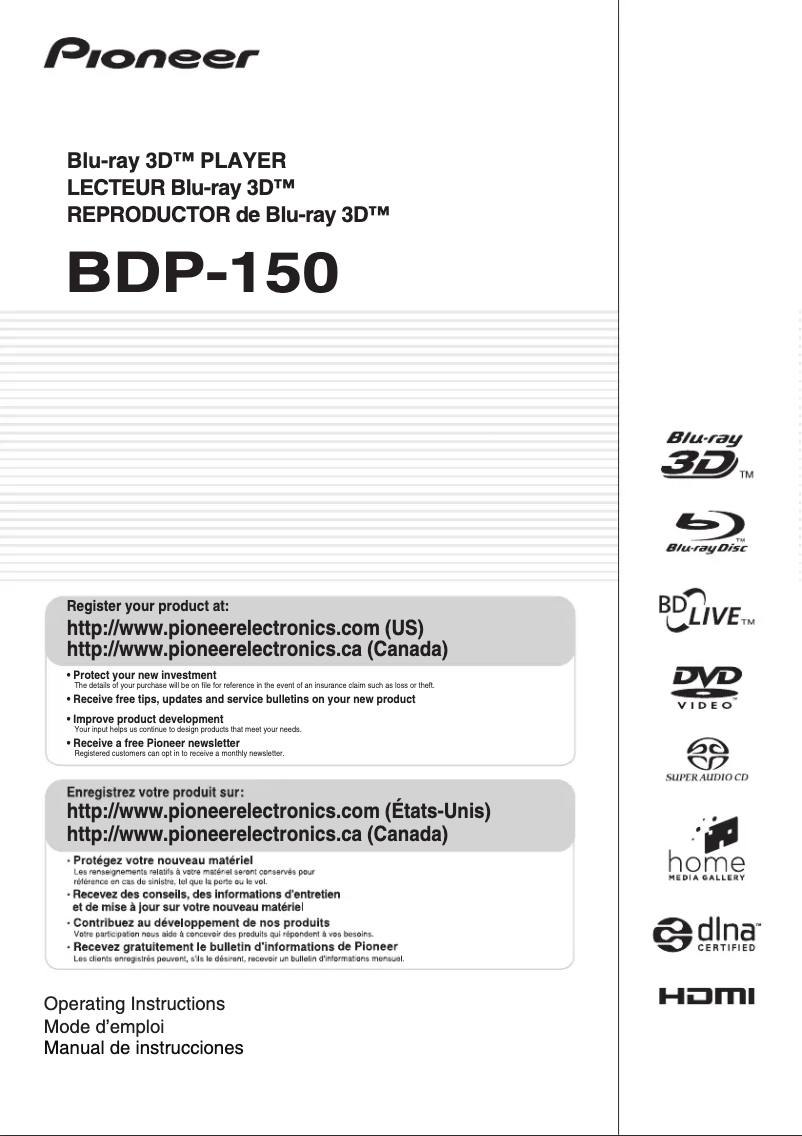 Page 1 of the manual User Manual Pioneer BDP-150