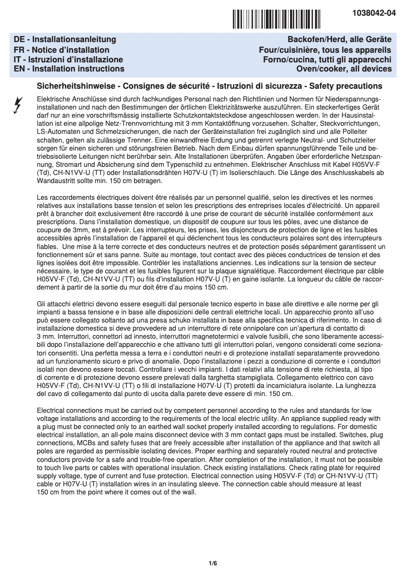 Page 1 of the manual Installation Guide V-Zug Combair V600