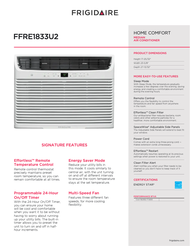 First page image of the manual for FFRE1833U2