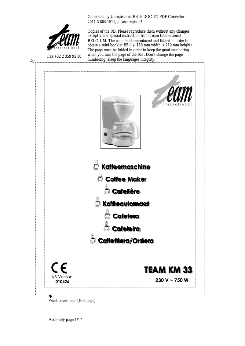 Page 1 de la notice Manuel utilisateur Team KM 33