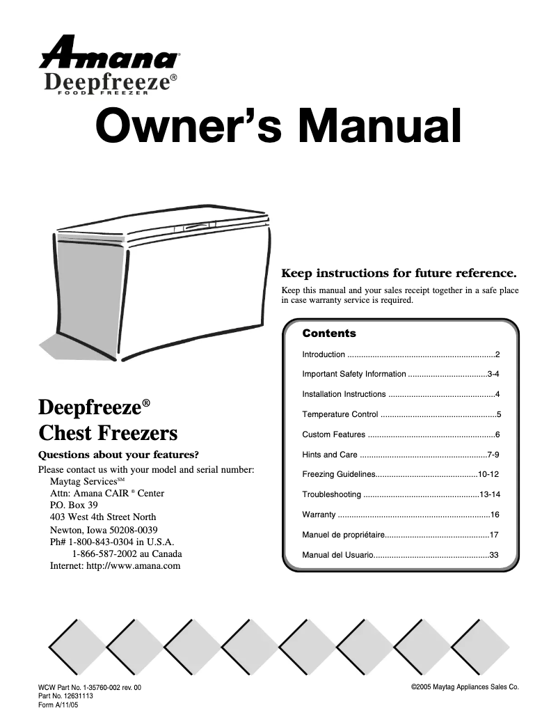 First page image of the manual for AQC2227BRW