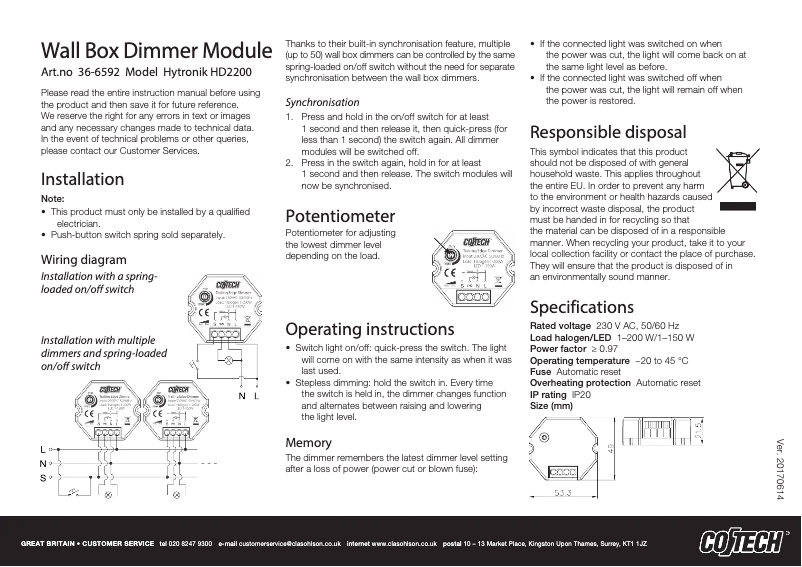 Page 1 of the manual User Manual Cotech HD2200