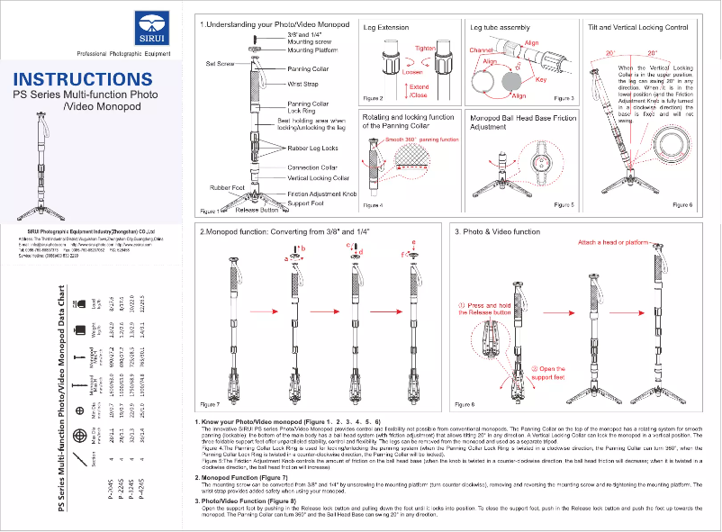 Page 1 of the manual User Manual Sirui P-204SR