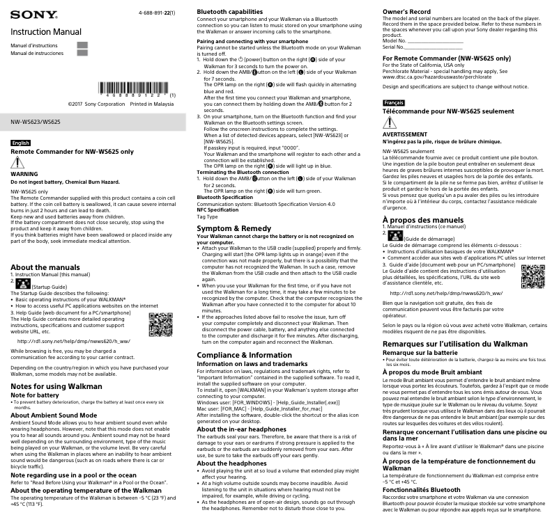 First page image of the manual for NW-WS623