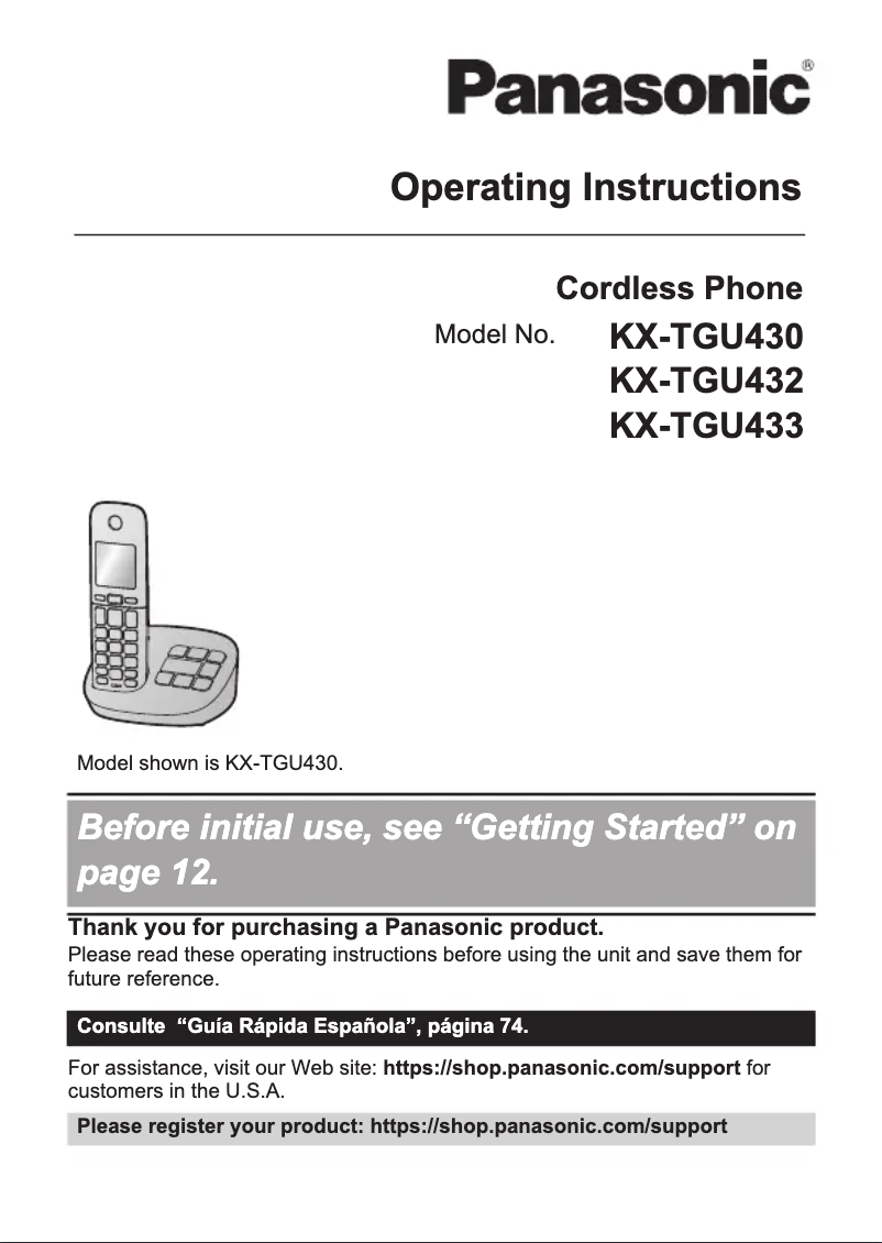 First page image of the manual for KX-TGU433