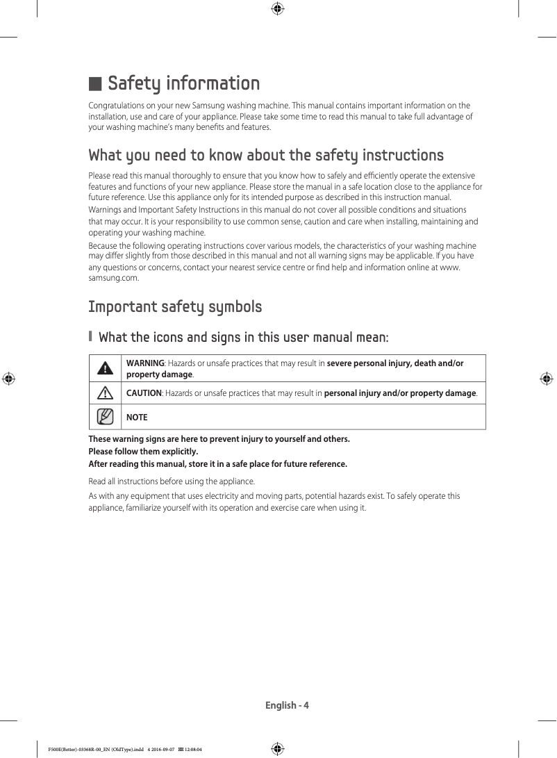 First page image of the manual for WF90F5EHW2X